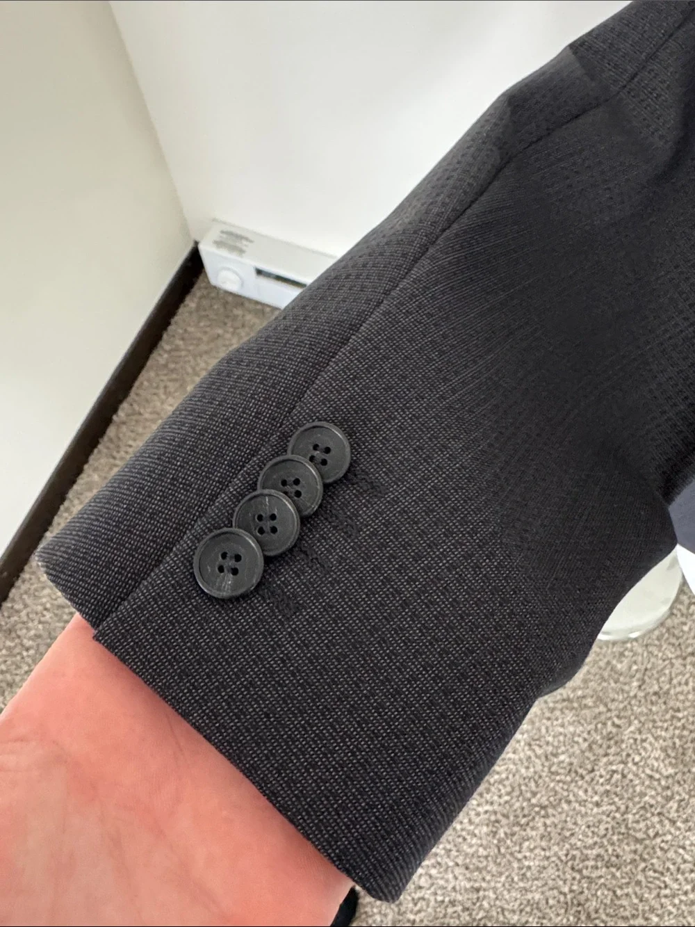 Hugo Boss mens 38R gray geo micro pattern wool blend 2-button sport coat EUC